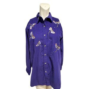 Quackery Factory Purple Long-Sleeve Button-Down Shirt With Dragonflies Medium
